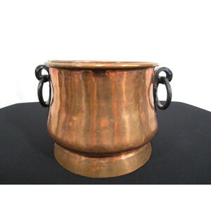 VTG IMAX Handmade In Turkey Old World Copper Pot/Plantar w/Iron Rings 6"L x 5"H